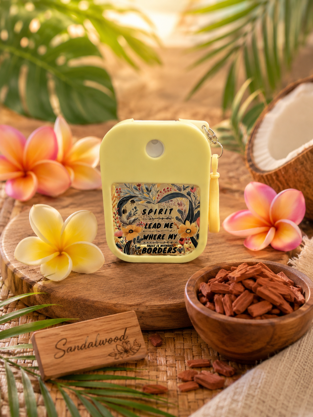 Still & Steady™ Sandalwood Mini Spray Hand Sanitizer Keychain | Tropical Floral Confetti Edition