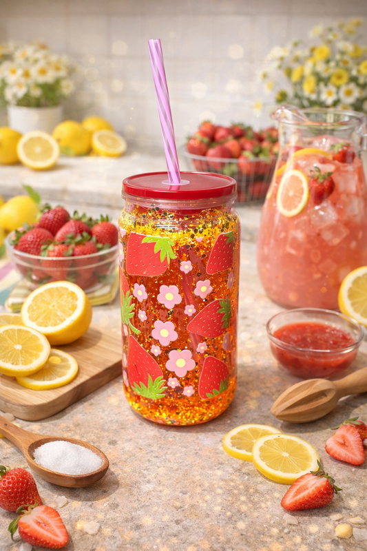Strawberry Sugar Rush ✨ | 16oz Glitter Sip Snow Globe Tumbler