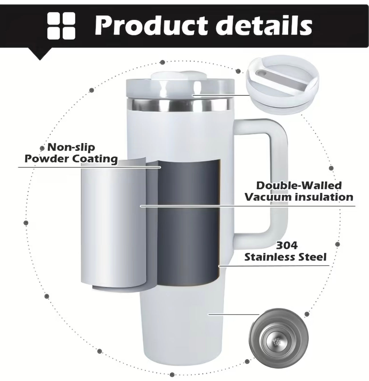 MegaSip 40oz Stainless Steel Tumbler – Insulated, Handle & Straw Included