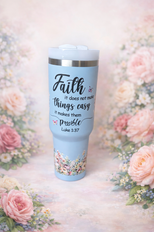 Mega Sip™ Faith & Flowers 40oz Stainless Steel Baby Blue 