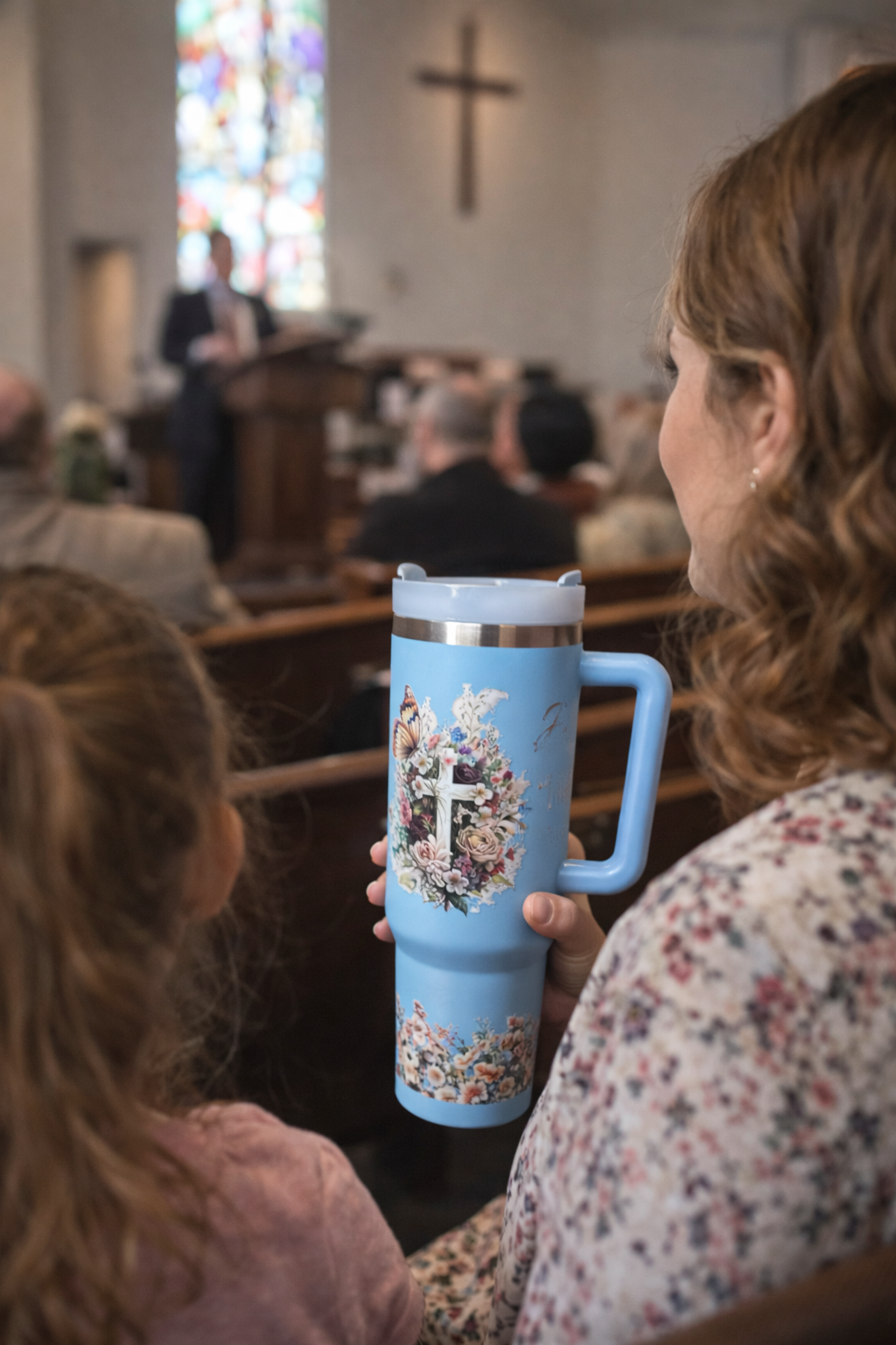 Mega Sip™ Faith & Flowers 40oz Stainless Steel Baby Blue 