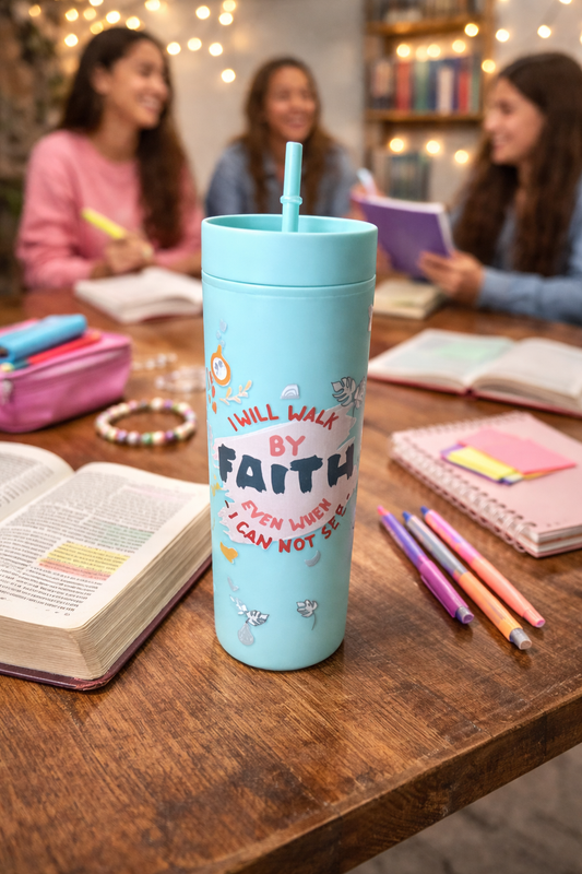 SleekSip “Walk By Faith” – 16oz Matte Teal Faith Tumbler