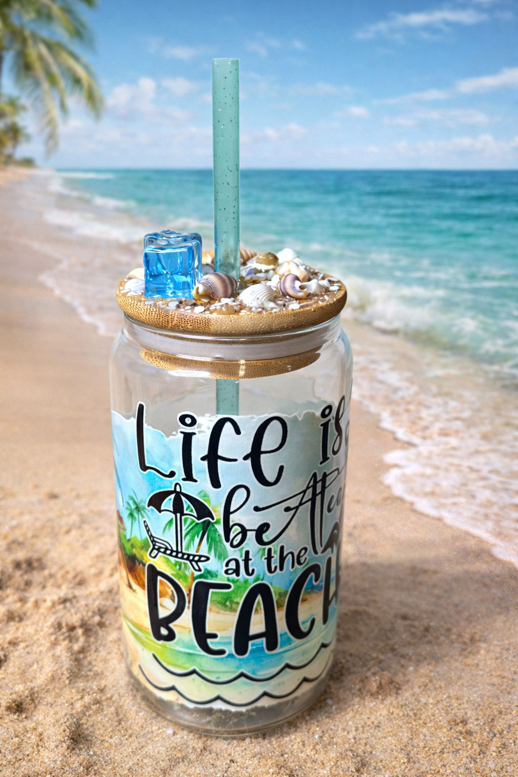 Chill & Pour “Beachside Bliss” – 20oz Custom Coastal Glass Tumbler