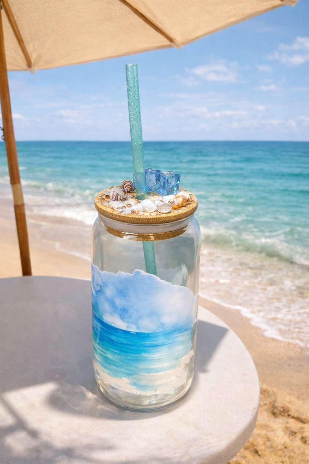 Chill & Pour “Beachside Bliss” – 20oz Custom Coastal Glass Tumbler