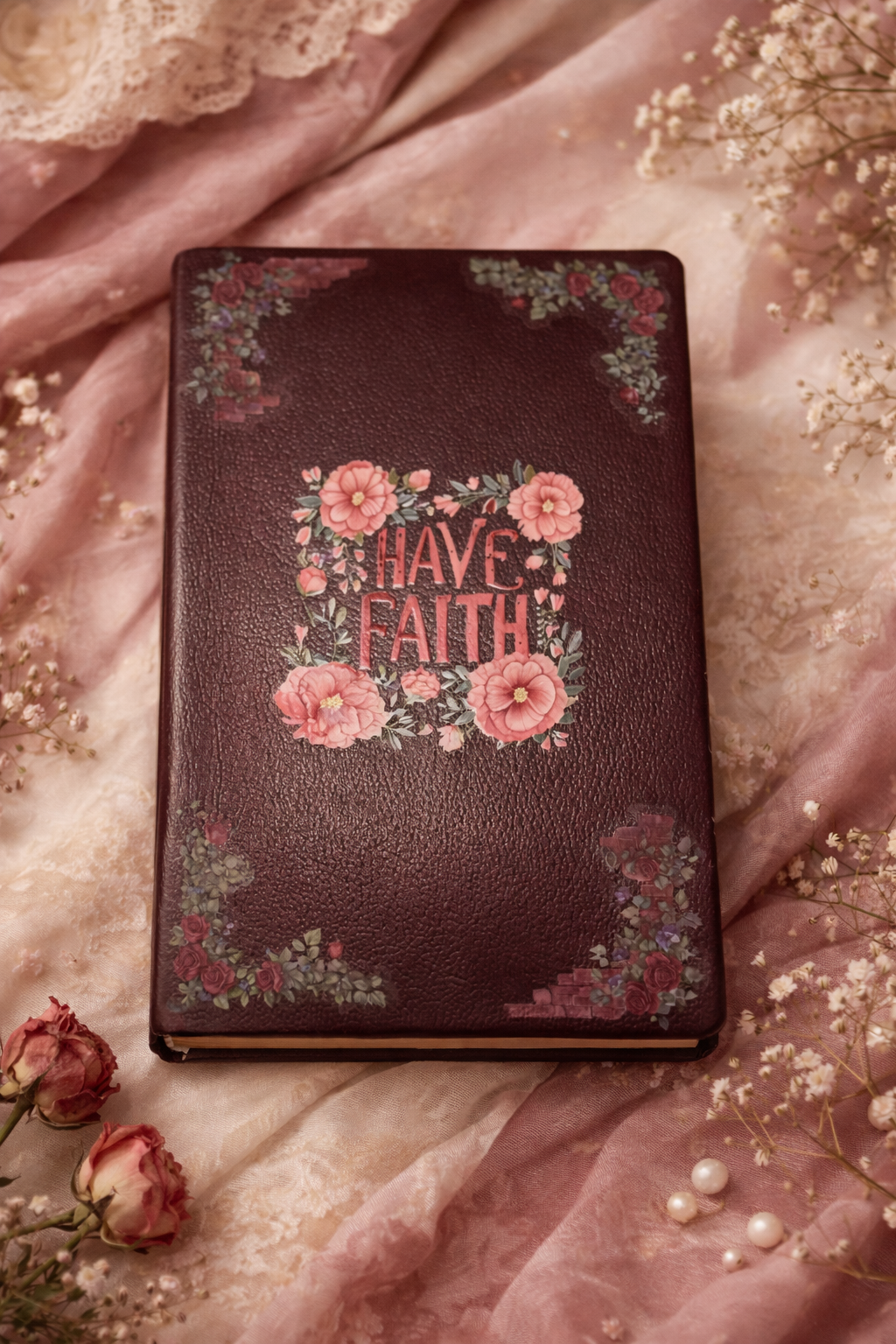 Have Faith” Heirloom Floral NKJV Bible – Custom Burgundy Edition