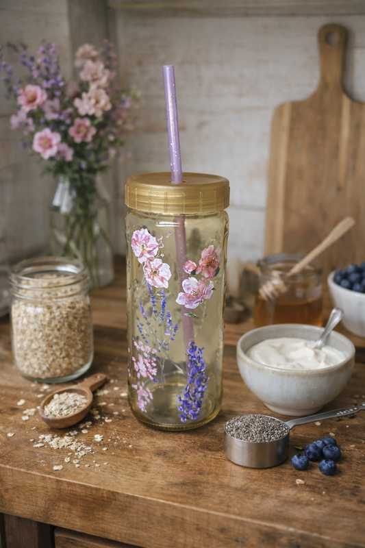 🌸 Press & Pour™ Vintage Floral Glass Juicer