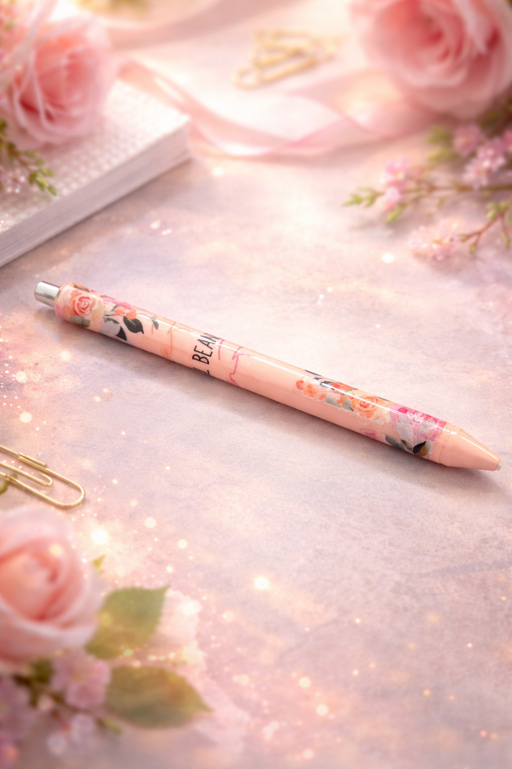 Peach Blossom Luxe – Refillable Floral Acrylic Pen