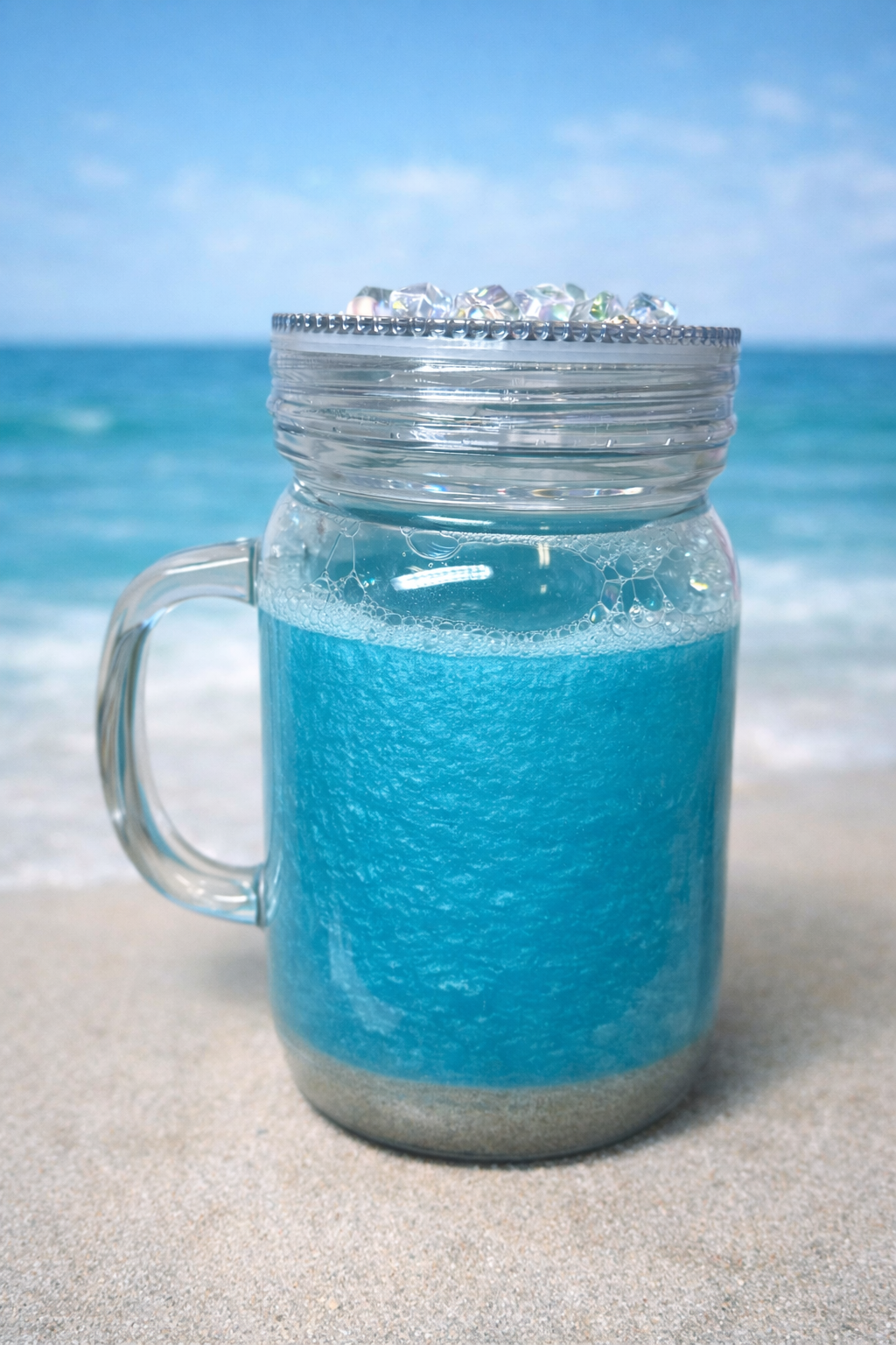 🌊 Coastal Tide Chill Sip – Ocean Wave Snow Globe Mason Tumbler