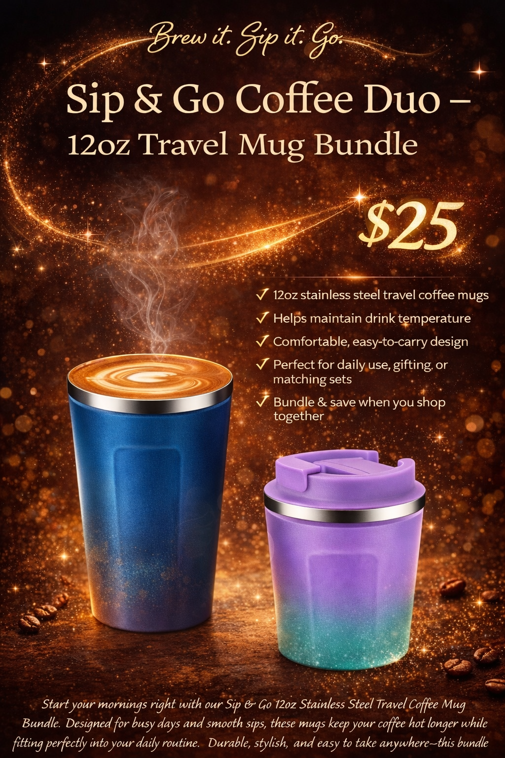 Sip & Go Coffee Duo – 12oz Travel Mug Bundle