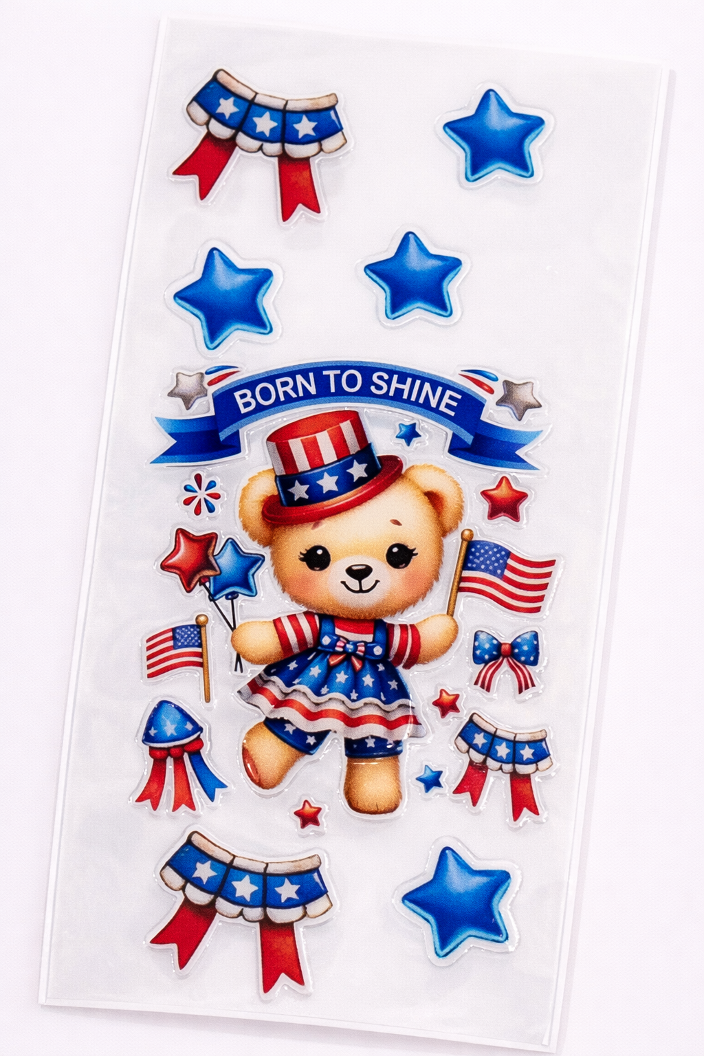 Born to Shine Patriotic Bear Pen Wrap – Red, White & Blue UVDTF Decal Add-On 🇺🇸✨