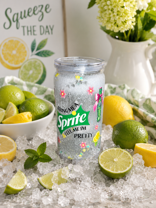 🍋 Pretty Please GlitterSip™ | 16 oz Sprite Inspired Snow Globe Tumbler ✨🥤