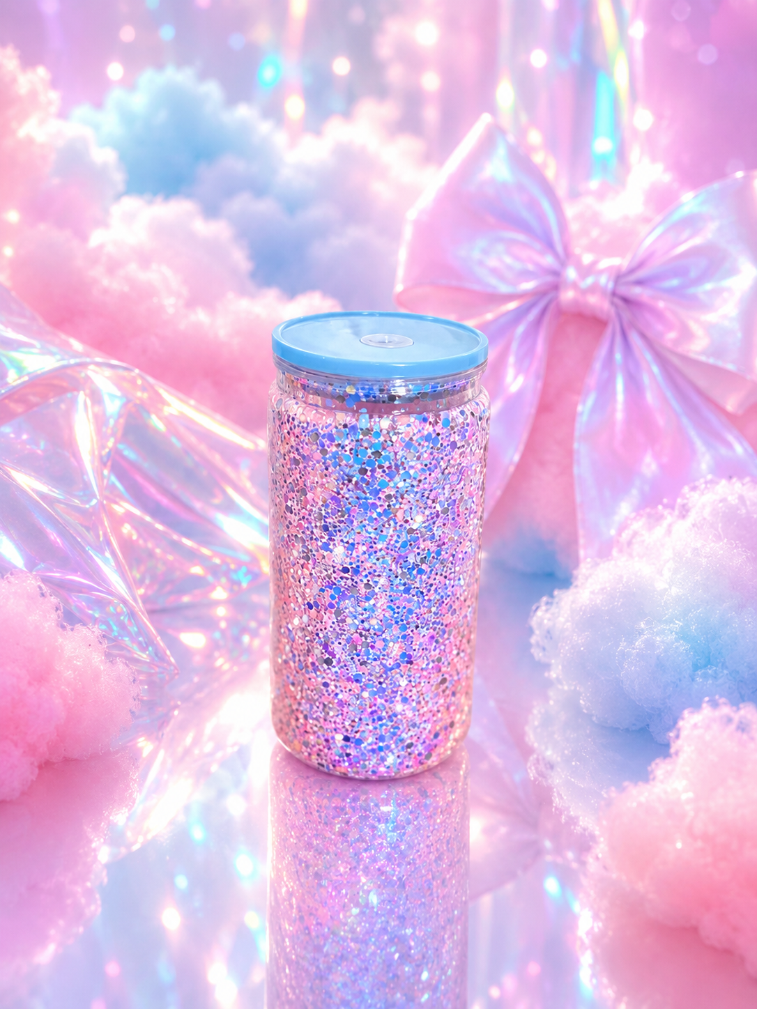Cotton Candy Dreams GlitterSip™ – 16oz Acrylic Snow Globe Tumbler