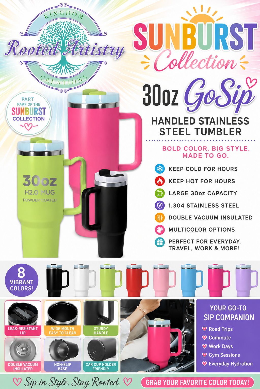 30 oz GoSip™ Stainless Steel Tumbler | Sunburst Collection