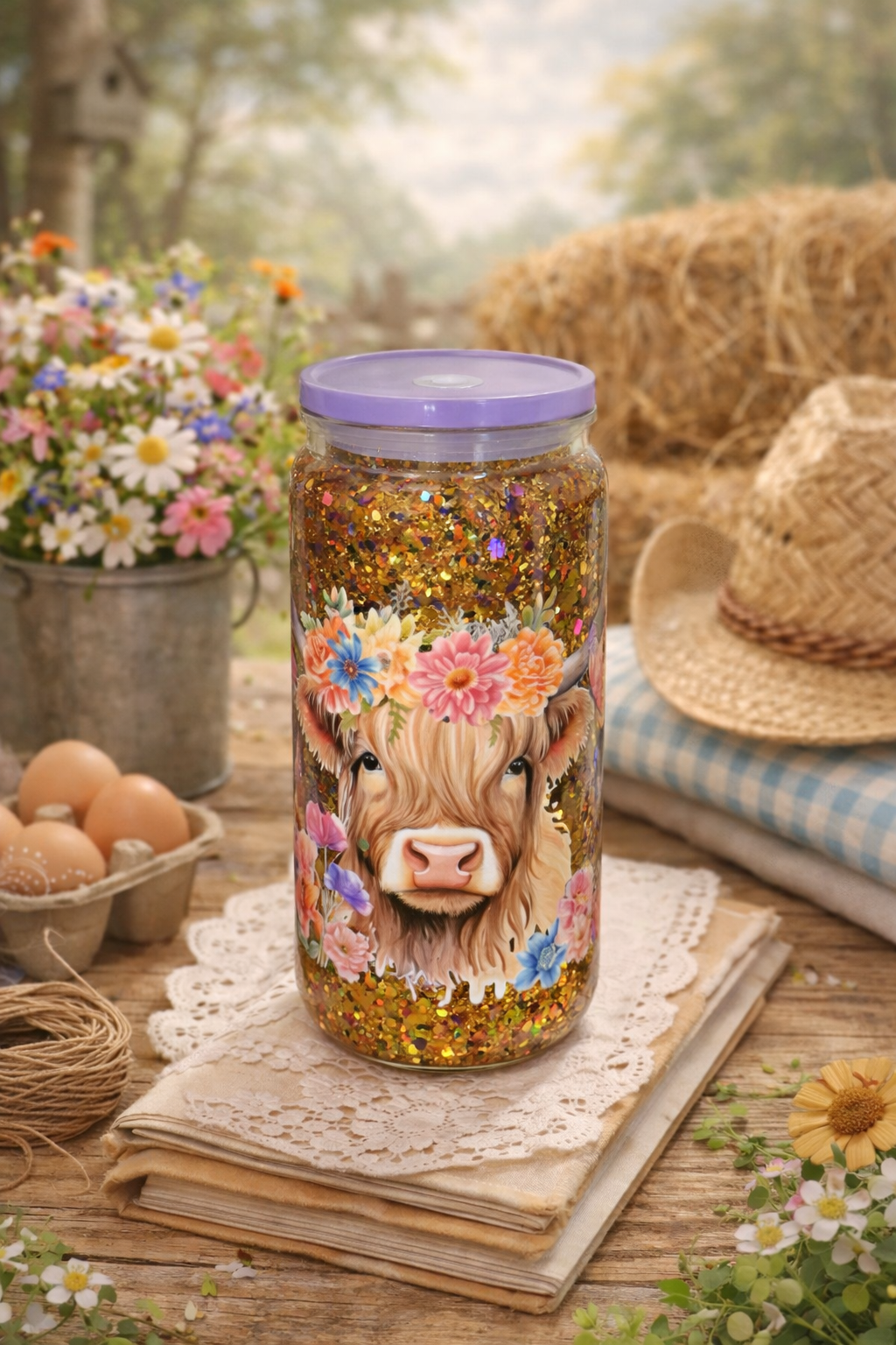✨ Golden Meadow Glitter Sip™ Snow Globe Tumbler | 16 oz ✨