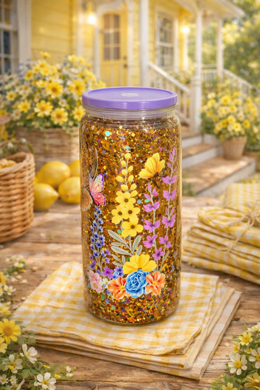 ✨ Golden Meadow Glitter Sip™ Snow Globe Tumbler | 16 oz ✨